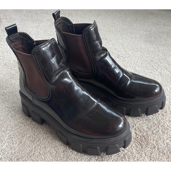 Circus by Sam Edelman Shoes - Circus by Sam Edelman Darielle Brown/Wine Patent Lug Sole Chelsea Boots Womens 9